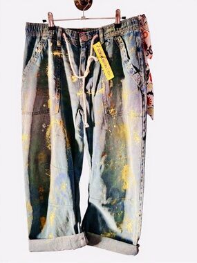 Women's Distressed Paint-Splash Denim Jeans - Blue